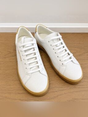 Saint Laurent Andy Low-Top Perforated Leather Sneakers White Gold Size 39.5